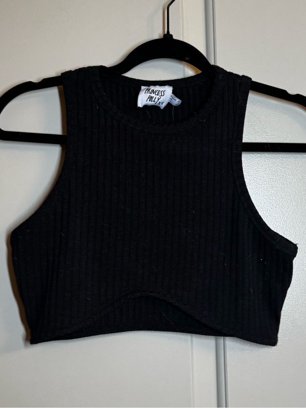 Princess Polly Black Ribbed Cropped Tank Top